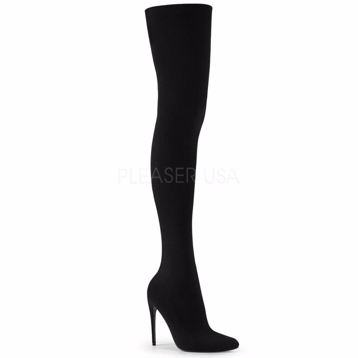 Product image of Pleaser COURTLY-3005 Black Nylon 5 inch (11.6 cm) Stretch Pull-On Thigh High Boot