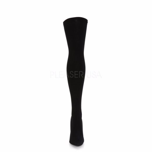 Product image of Pleaser COURTLY-3005 Black Nylon 5 inch (11.6 cm) Stretch Pull-On Thigh High Boot