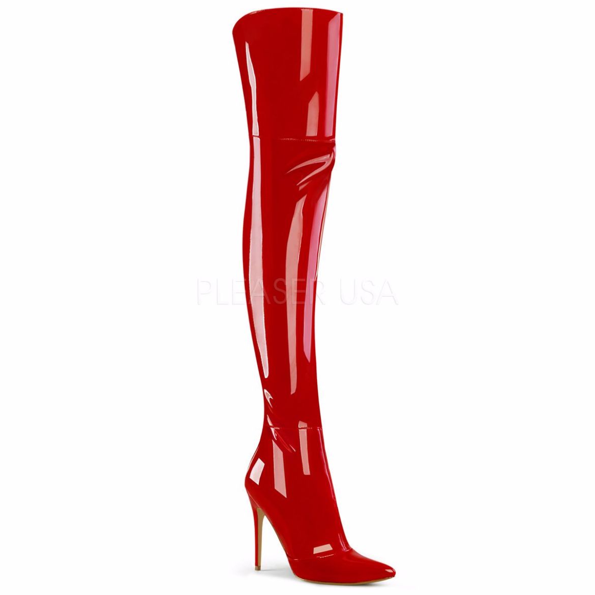 Product image of Pleaser COURTLY-3012 Red Patent 5 inch (11.6 cm) Stretch Thigh High Boot Back Zip