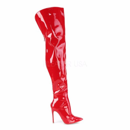 Product image of Pleaser COURTLY-3012 Red Patent 5 inch (11.6 cm) Stretch Thigh High Boot Back Zip