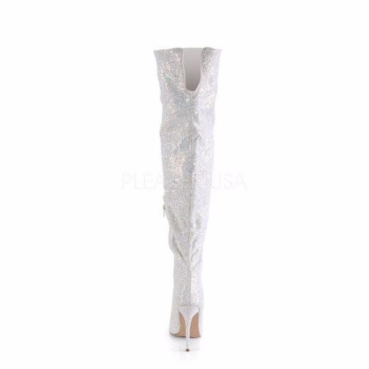 Product image of Pleaser COURTLY-3015 White Multicolour Glitter 5 inch (11.6 cm) Glitter Thigh High Boot 1/3 Side Zip