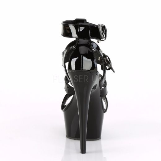 Product image of Pleaser DELIGHT-658 Black Patent/Black 6 inch (15.2 cm) Heel 1 3/4 inch (4.5 cm) Platform Strappy T-Straps Close Back Sandal Shoes
