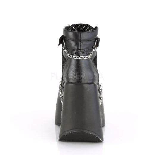 Product image of Demonia DYNAMITE-101 Black Vegan Faux Leather-Vegan Faux Suede 5 inch Stars Cutout Platform Wedge Side Lace-Up Ankle Boot Side Zip