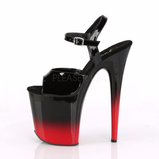 Product image of Pleaser FLAMINGO-809BR-H Black Patent/Black-Red 8 inch (20.3 cm) Heel 4 inch (10.2 cm) Platform Two Tone Ankle Strap Sandal Shoes