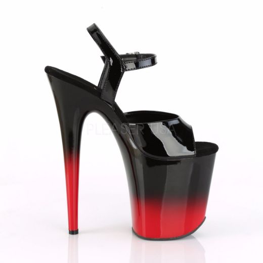 Product image of Pleaser FLAMINGO-809BR-H Black Patent/Black-Red 8 inch (20.3 cm) Heel 4 inch (10.2 cm) Platform Two Tone Ankle Strap Sandal Shoes
