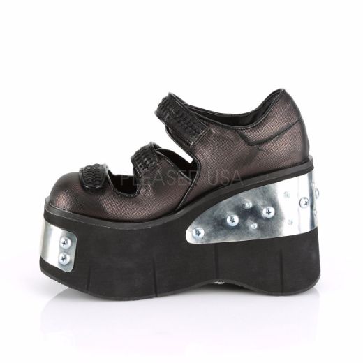 Product image of Demonia KERA-13 Black-Pewter Vegan Faux Leather 4 1/2 inch Platform Dual Straps Maryjane