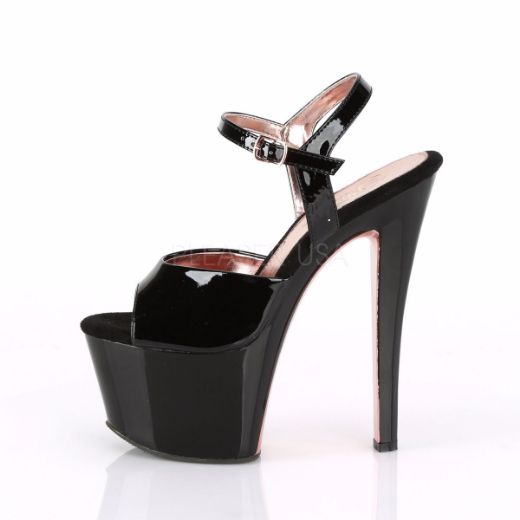 Product image of Pleaser SKY-309TT Black Patent/Black-Rose Gold Chrome 7 inch (17.8 cm) Heel 2 3/4 inch (7 cm) Platform Two Tone Ankle Strap Sandal Shoes