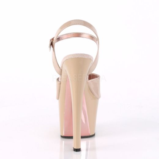 Product image of Pleaser SKY-309TT Nude Patent/Nude-Rose Gold Chrome 7 inch (17.8 cm) Heel 2 3/4 inch (7 cm) Platform Two Tone Ankle Strap Sandal Shoes