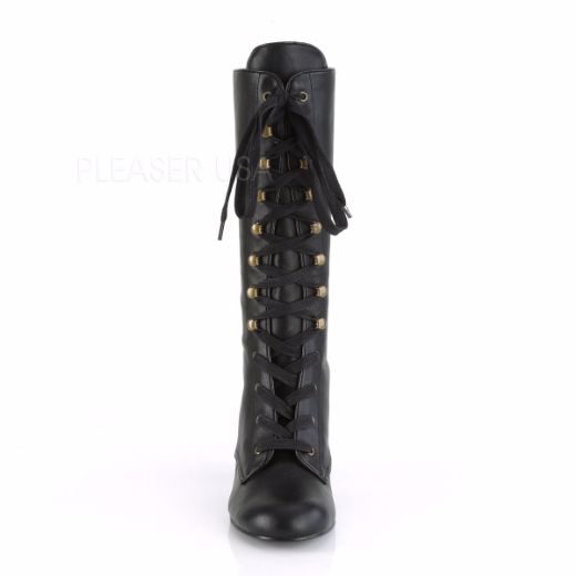 Product image of Demonia VIVIKA-205 Black Vegan Faux Leather 3 inch (7.6 cm) Block Heel Round Toe Lace-Up Mid-Calf Boot Size Zip