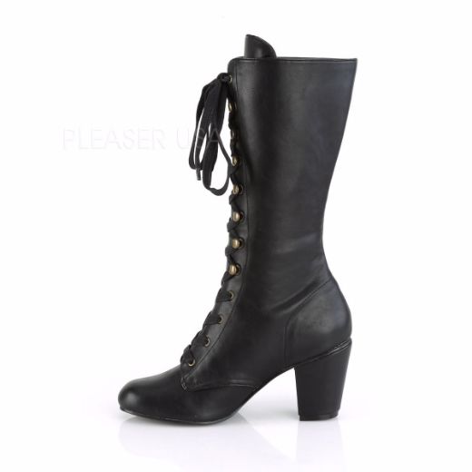 Product image of Demonia VIVIKA-205 Black Vegan Faux Leather 3 inch (7.6 cm) Block Heel Round Toe Lace-Up Mid-Calf Boot Size Zip