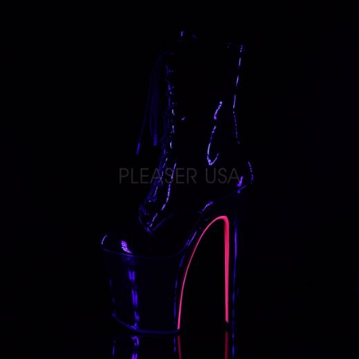 Product image of Pleaser XTREME-1020TT Black Patent/Black-Neon Hot Pink 8 inch (20 cm) Heel 4 inch (10 cm) Platform Lace-Up Two Tone Ankle Boot Side Zip
