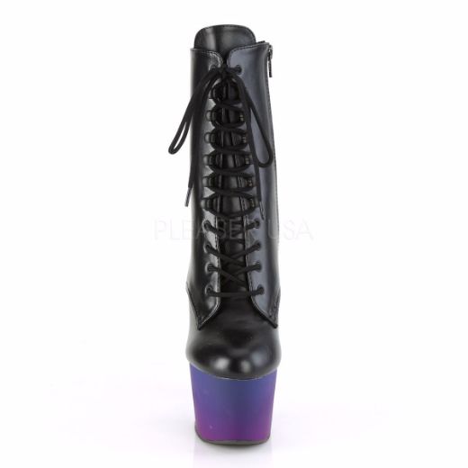 Product image of Pleaser ADORE-1020BP Black Faux Leather/Blue-Purple Ombre 7 inch (17.8 cm) Heel 2 3/4 inch (7 cm) Platform Lace-Up Ankle Boot Side Zip