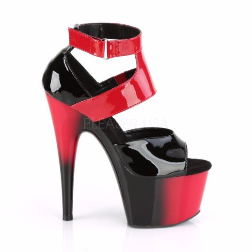 Product image of Pleaser ADORE-700-16 Black-Red Patent/Red-Black 7 inch (17.8 cm) Heel 2 3/4 inch (7 cm) Platform Two Tone Close Back Ankle Strap Sandal Shoes