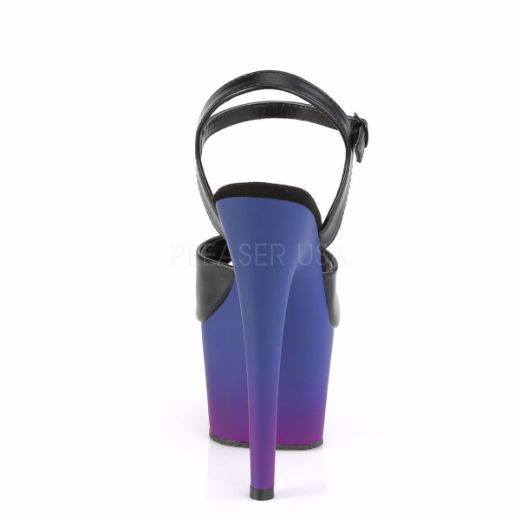 Product image of Pleaser ADORE-709BP Black Faux Leather/Blue-Purple Ombre 7 inch (17.8 cm) Heel 2 3/4 inch (7 cm) Platform Ankle Strap Sandal Shoes