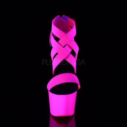 Product image of Pleaser ADORE-769UV Neon Hot Pink Elastic Band-Patent/Neon Hot Pink 7 inch (17.8 cm) Heel 2 3/4 inch (7 cm) Platform Blacklight (Uv) Reactive Criss Cross Sandal Back Zip
