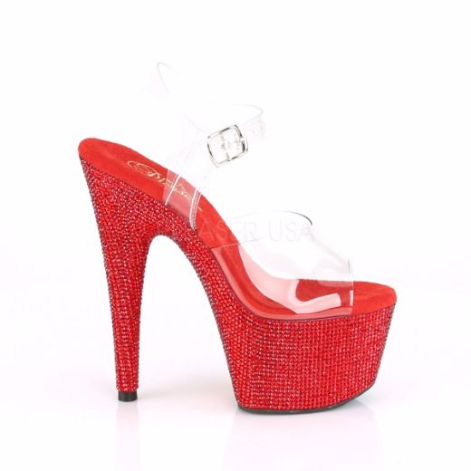 Product image of Pleaser BEJEWELED-708DM Clear/Red Rhinestones 7 inch (17.8 cm) Heel 2 3/4 inch (7 cm) Platform Ankle Strap Sandal With  Rhinestones Shoes