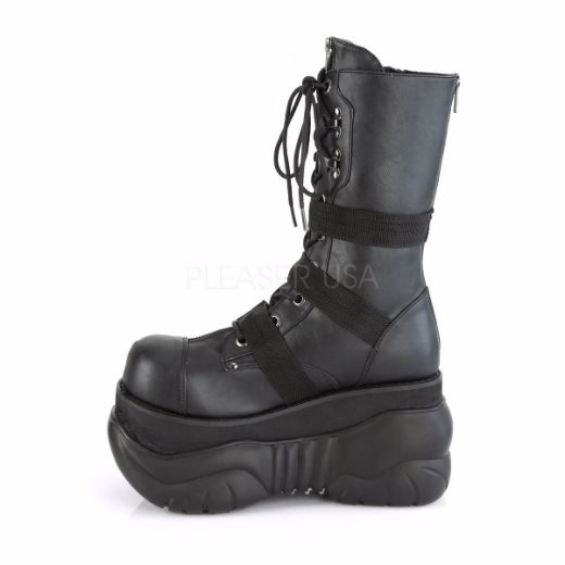 Product image of Demonia BOXER-230 Black Vegan Faux Leather 4 inch Platform Lace-Up  Mid Calf Boot Back Metal Zip