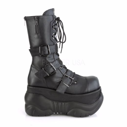 Product image of Demonia BOXER-230 Black Vegan Faux Leather 4 inch Platform Lace-Up  Mid Calf Boot Back Metal Zip