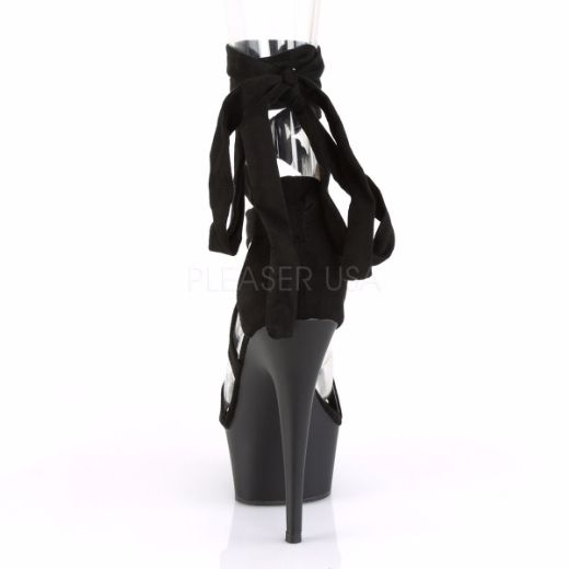 Product image of Pleaser DELIGHT-671 Black Faux Suede/Black Matte 6 inch (15.2 cm) Heel 1 3/4 inch (4.5 cm) Platform Criss Cross Ankle Wrap Sandal Shoes