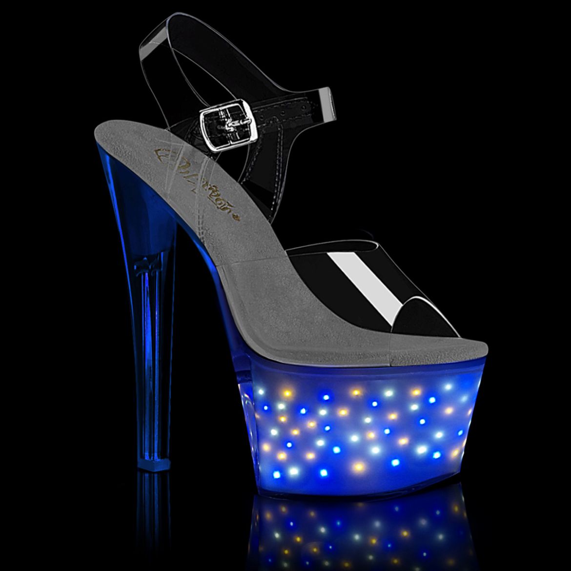 Product image of Pleaser ECHOLITE-708 Clear/White Glow 7 inch (17.8 cm) Heel 2 3/4 inch (7 cm) Platform Led Illuminated Ankle Strap Sandal