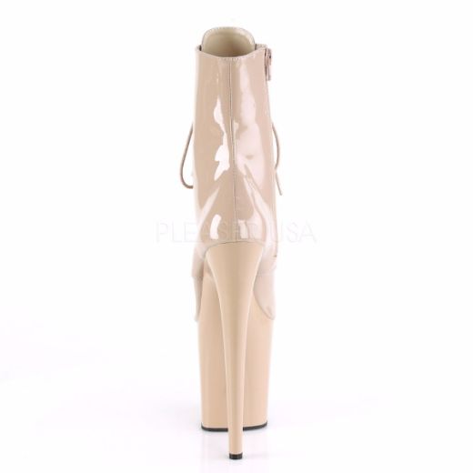 Product image of Pleaser FLAMINGO-1020 Nude Patent/Nude 8 inch (20 cm) Heel 4 inch (10 cm) Platform Lace-Up Front Ankle Boot Side Zip