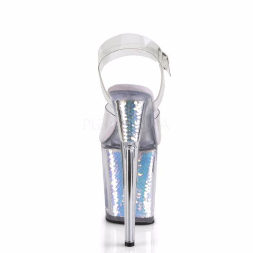 Product image of Pleaser FLAMINGO-808MC Clear/Lavender Holographic Inserts 8 inch (20 cm) Heel 4 inch (10 cm) Platform Ankle Strap Sandal