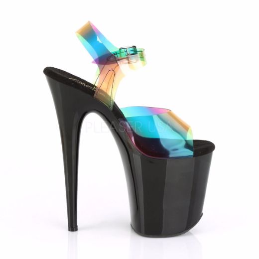Product image of Pleaser FLAMINGO-808RB Rainbow Polyurethane (Pu)/Black 8 inch (20 cm) Heel 4 inch (10 cm) Platform Ankle Strap Sandal With  Rainbow Upper Shoes