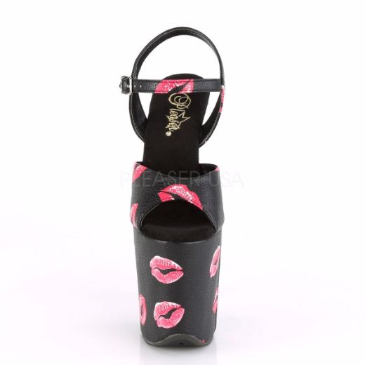 Product image of Pleaser FLAMINGO-809KISSES Black Faux Leather/Black Faux Leather 8 inch (20 cm) Heel 4 inch (10 cm) Platform Ankle Strap Sandal With  Lip Print Shoes