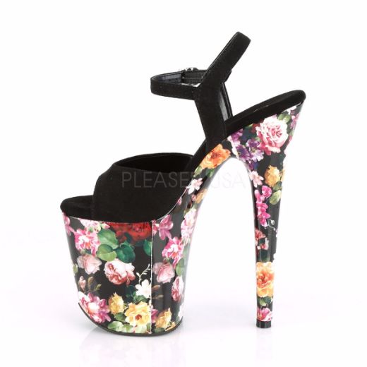 Product image of Pleaser FLAMINGO-809WR Black Faux Suede/Flower Print Wrapped 8 inch (20 cm) Heel 4 inch (10 cm) Platform Ankle Strap Sandal With  Flower Print Shoes