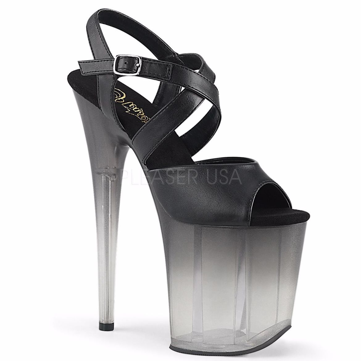 Product image of Pleaser FLAMINGO-822T Black Faux Leather/Faded Black 8 inch (20 cm) Heel 4 inch (10 cm) Platform Criss-Cross Ankle Strap Sandal Shoes