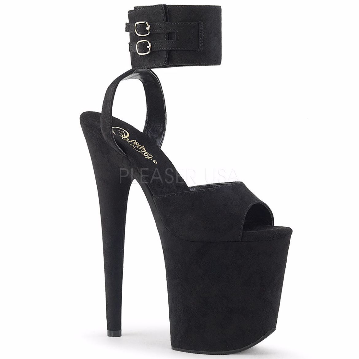 Product image of Pleaser FLAMINGO-891 Black Patent/Black 8 inch (20 cm) Heel 4 inch (10 cm) Platform Ankle Strap Sandal Shoes