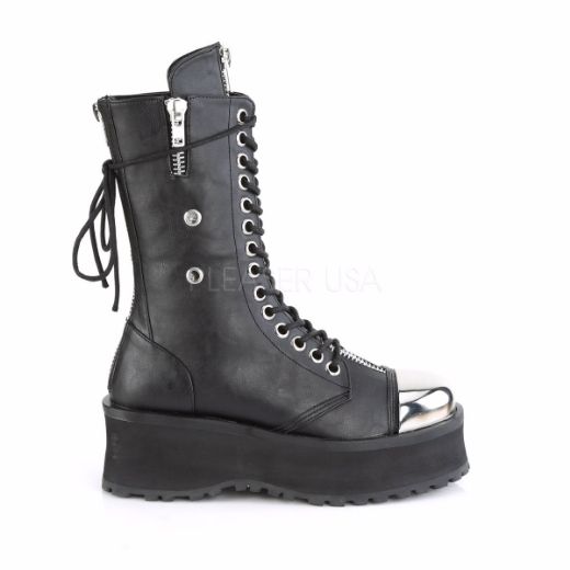 Product image of Demonia GRAVEDIGGER-14 Black Vegan Faux Leather 2 3/4 inch Platform Lace-Up Mid Calf Boot Back Metal Zip