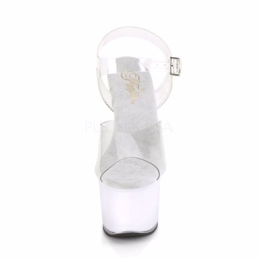 Product image of Pleaser ILLUMINATOR-708 Clear/White Glow 7 inch (17.8 cm) Heel 2 3/4 inch (7 cm) Platform Led Illuminated Ankle Strap Sandal