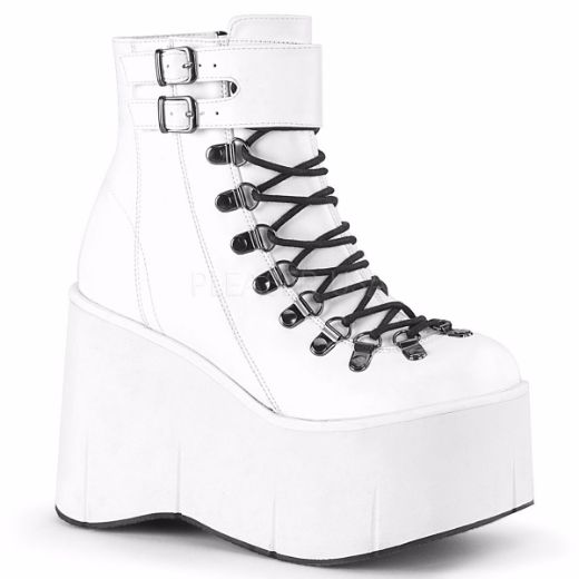 Product image of Demonia KERA-21 White Vegan Faux Leather 4 1/2 inch Platform Ankle Boot Side Zip