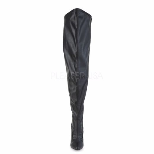 Product image of Pleaser Pink Label SEDUCE-3000WC Black Stretch Faux Leather 5 inch (12.7 cm) Heel Stretch Wide Calf Thigh Boot Side Zip Thigh High Boot