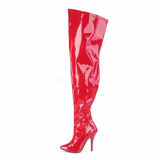 Product image of Pleaser Pink Label SEDUCE-3000WC Red Stretch Patent 5 inch (12.7 cm) Heel Stretch Wide Calf Thigh Boot Side Zip Thigh High Boot