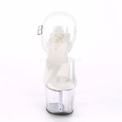 Product image of Pleaser SKY-308N-RBH Clear Holographic Polyurethane (Pu)/Clear 7 inch (17.8 cm) Heel 2 3/4 inch (7 cm) Platform Ankle Strap Sandal With  Rainbow Heel Shoes