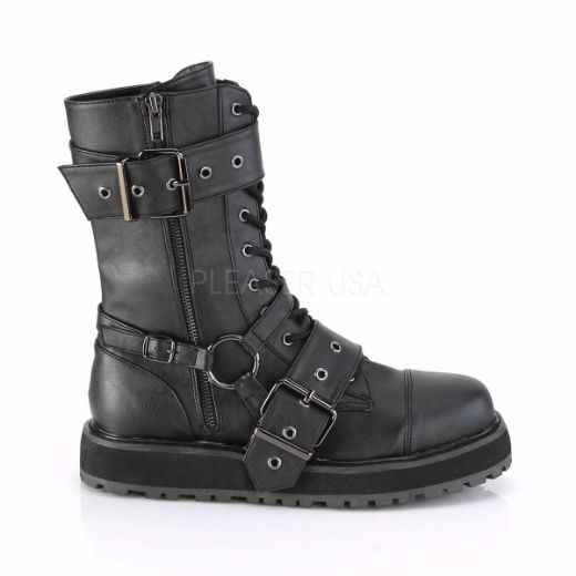 Product image of Demonia VALOR-220 Black Vegan Faux Leather 1 1/2 inch Platform Lace-Up Mid-Calf Boot Side Zip