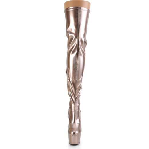 Product image of Pleaser ADORE-3000HWR Rose Gold Stretch Holographic/Rose Gold Holographic 7 inch (17.8 cm) Heel 2 3/4 inch (7 cm) Platform Stretch Thigh Boot Side Zip Thigh High Boot
