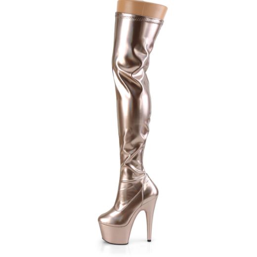 Product image of Pleaser ADORE-3000HWR Rose Gold Stretch Holographic/Rose Gold Holographic 7 inch (17.8 cm) Heel 2 3/4 inch (7 cm) Platform Stretch Thigh Boot Side Zip Thigh High Boot