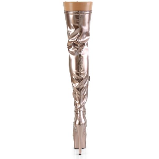 Product image of Pleaser ADORE-3000HWR Rose Gold Stretch Holographic/Rose Gold Holographic 7 inch (17.8 cm) Heel 2 3/4 inch (7 cm) Platform Stretch Thigh Boot Side Zip Thigh High Boot