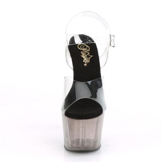 Product image of Pleaser ADORE-708T Clear/Smoke Tinted 7 inch (17.8 cm) Heel 2 3/4 inch (7 cm) Tinted Platform Ankle Strap Sandal Shoes