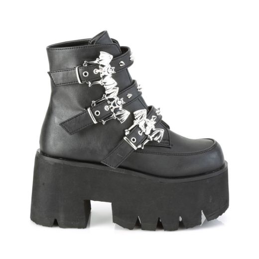 Product image of Demonia ASHES-55 Black Vegan Faux Leather 3 1/2 inch (9 cm) Chunky Heel Cut Out Platform Ankle Boot