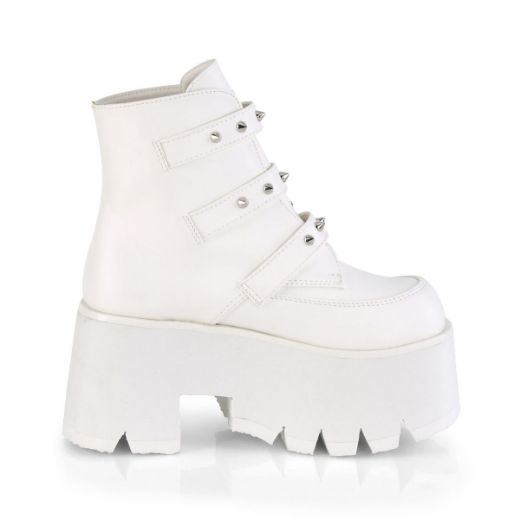 Product image of Demonia ASHES-55 White Vegan Faux Leather 3 1/2 inch (9 cm) Chunky Heel Cut Out Platform Ankle Boot