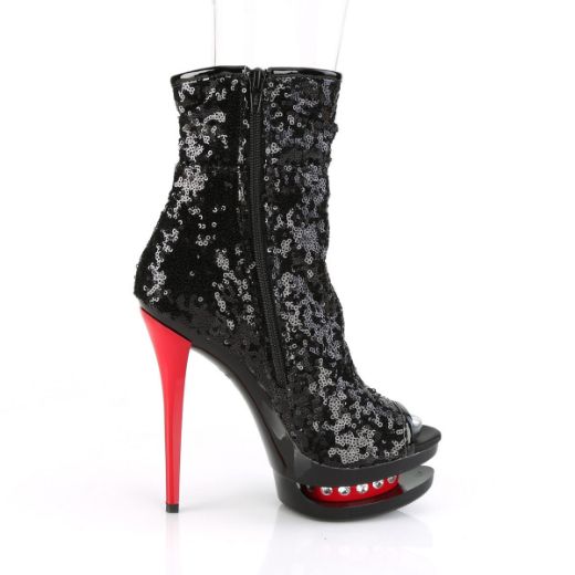 Product image of Pleaser BLONDIE-R-1008 Black Sequins/Black-Red 6 inch (15.2 cm) Heel 1 1/2 inch (3.8 cm) Platform Two Tone Sequins Open Toe Ankle Boot