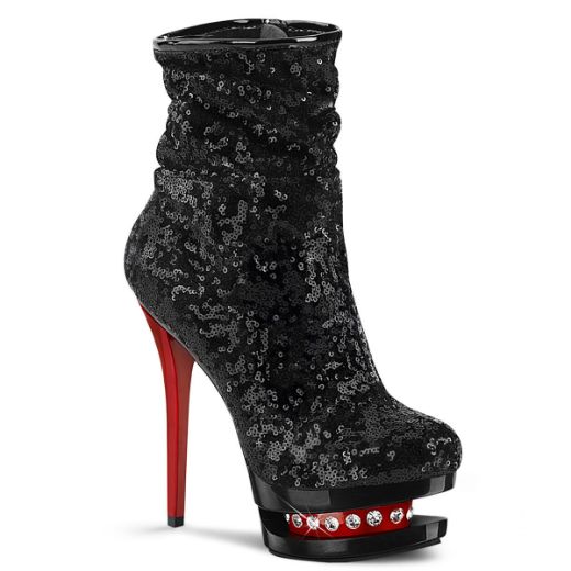 Product image of Pleaser BLONDIE-R-1009 Black Sequins/Black-Red 6 inch (15.2 cm) Heel 1 1/2 inch (3.8 cm) Platform Two Tone Sequins Ankle Boot Side Zip