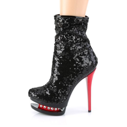 Product image of Pleaser BLONDIE-R-1009 Black Sequins/Black-Red 6 inch (15.2 cm) Heel 1 1/2 inch (3.8 cm) Platform Two Tone Sequins Ankle Boot Side Zip