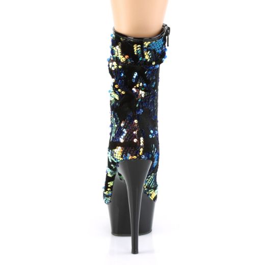 Product image of Pleaser DELIGHT-1004 Blue Iridescent Sequins/Black 6 inch (15.2 cm) Heel 1 3/4 inch (4.5 cm) Platform Slouch Ankle Boot Side Zip