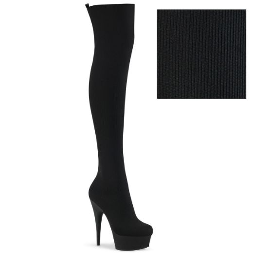 Product image of Pleaser DELIGHT-3002-1 Black Stretch Knit Fabric/Black Matte 6 inch (15.2 cm) Heel 1 3/4 inch (4.5 cm) Platform Pull-On Stretch Knit Thigh Boot Thigh High Boot