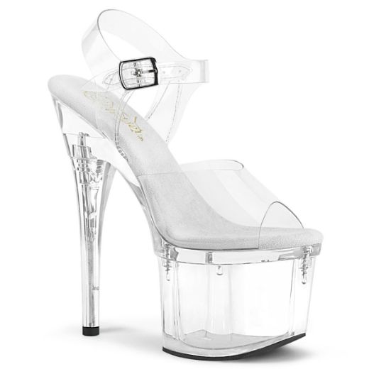 Product image of Pleaser ESTEEM-708 Clear/Clear 7 inch (17.8 cm) Heel 3 inch (7.6 cm) Platform Ankle Strap Sandal Shoes